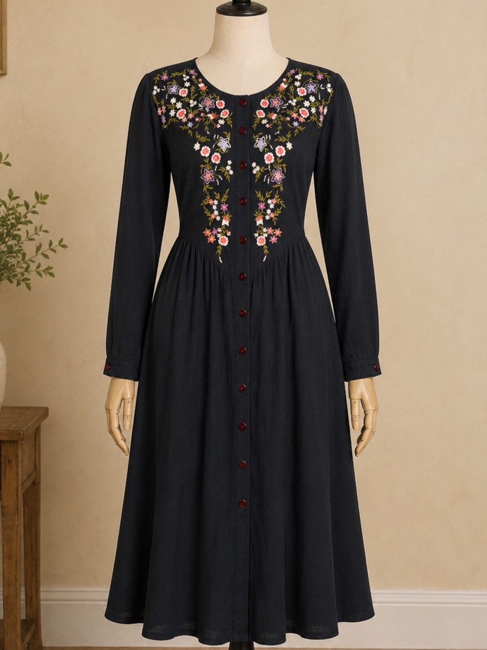 Vintage Passports Pier 1 Embroidered Floral Dress Prairie Cottagecore Romantic